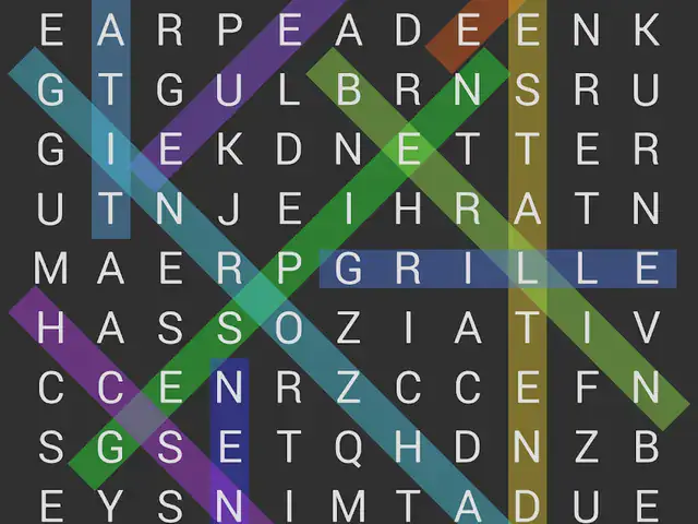 Spielszene aus Wortsuche mit markierten Wörtern im Buchstabengitter